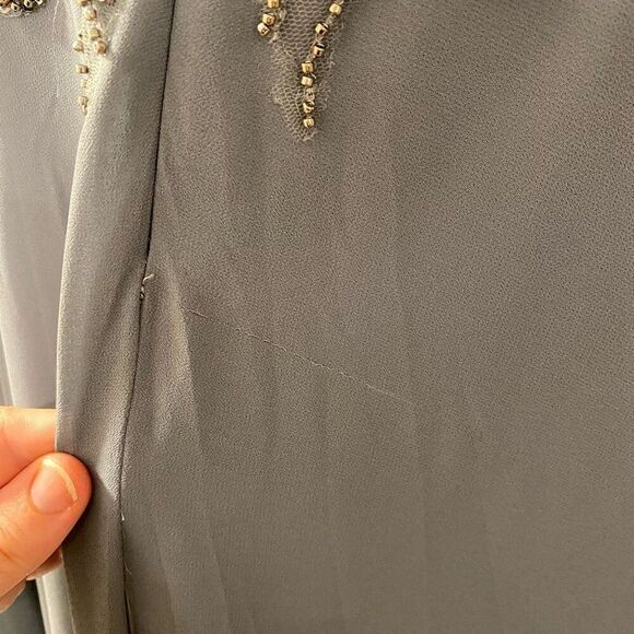 NEW MGNY by Mori Lee Embellished Bodice Cap Sleeve Maxi Dress Gown in Steel Gray - Picture 4 of 13